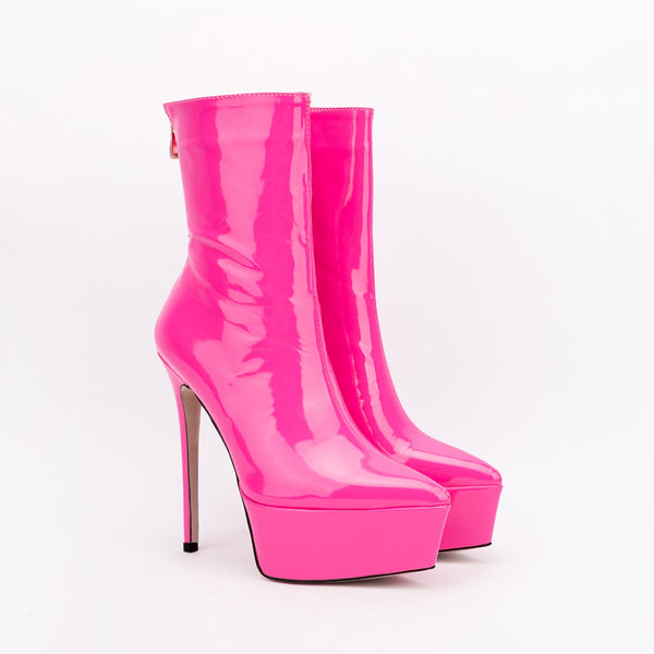 Platform Ankle Boots Stiletto High Heels Patent Leather Booties for Women