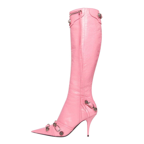 Fashion Knee-high Winter Boots Pointed Toe Punk High Heels for Women