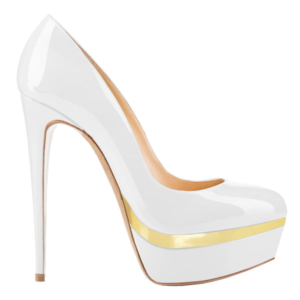 Women Sexy 14cm White&Gold Pumps Party High Heels with platform