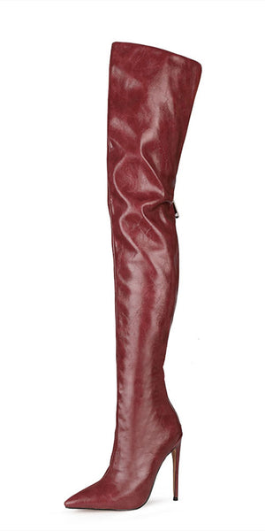 Sexy Pointed Toe Thigh High Heels Stiletto Over the Knee Boots for Women