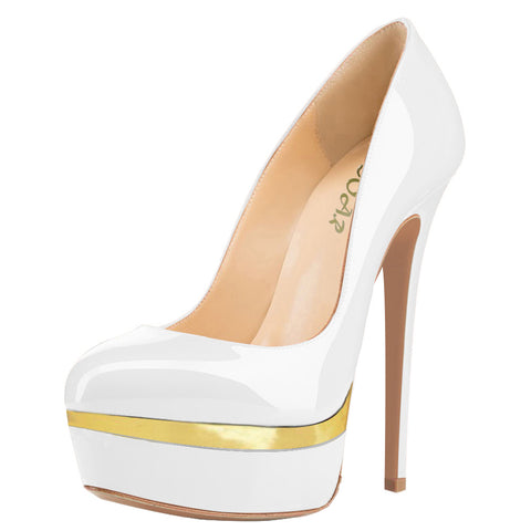 Women Sexy 14cm White&Gold Pumps Party High Heels with platform