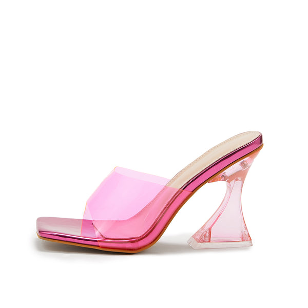8.5cm Clear Heel Transparent PVC Mules Sqaure Open Toe Sandals for Women