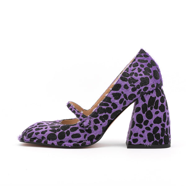 Mary Jane Sqaure Toe Leopard Pumps Chunky Heels for Women