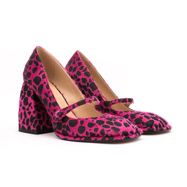 Mary Jane Sqaure Toe Leopard Pumps Chunky Heels for Women