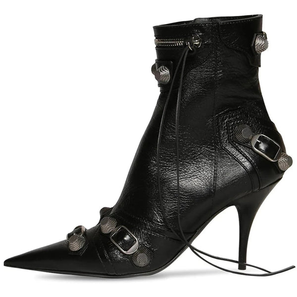 Punk Ankle Boots Pointed Toe High Heel Booties for Women