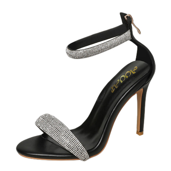 Glitter Rhinestone Strappy Sandals Stiletto High Heels with Ankle Strap