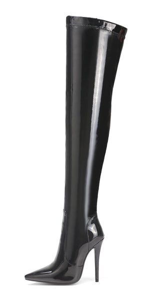 Glitter Patent Stiletto Overknee Stretch Boots