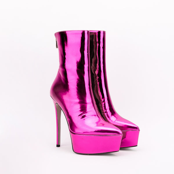 Platform Ankle Boots Stiletto High Heels Metallic Mid Calf Booties for Women