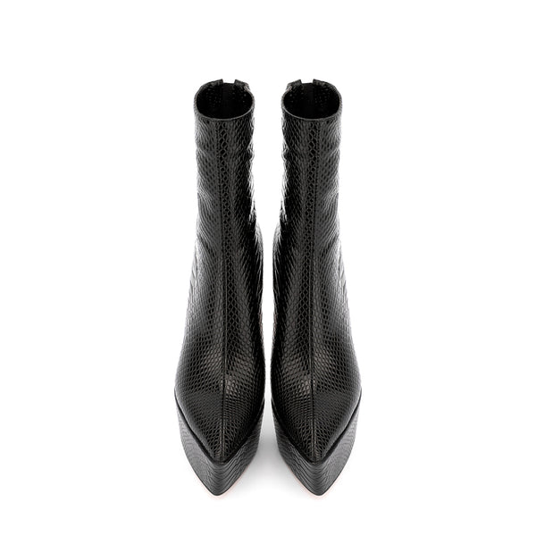 Platform Ankle Boots Stiletto High Heels Black Snakeskin Booties for Women