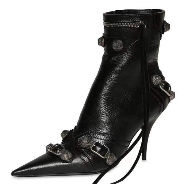 Punk Ankle Boots Pointed Toe High Heel Booties for Women