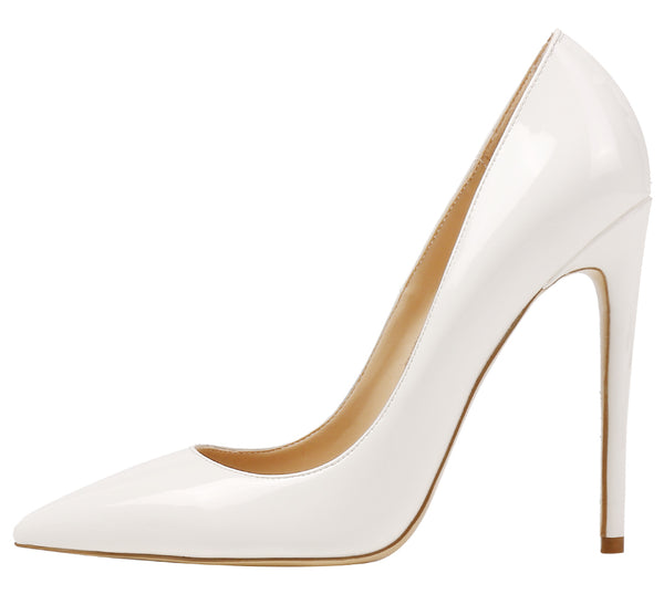 12cm White Patent Leather Pumps Stilettos Wedding Dress Party High Heels