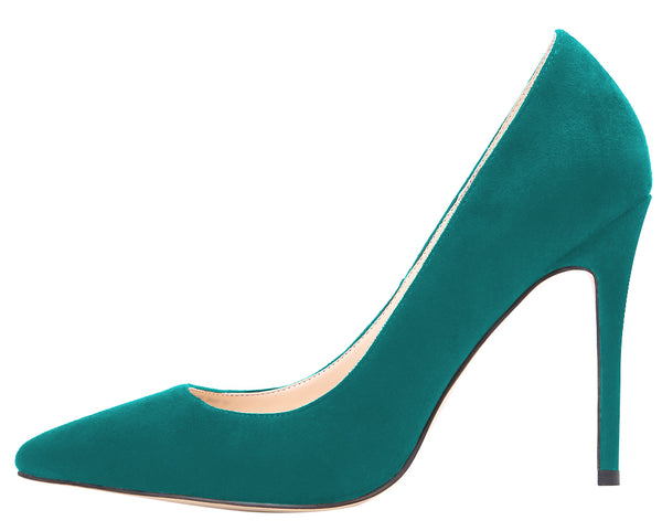 Green Suede 10cm High Heels Stilettos PumpsParty Office for Women Men