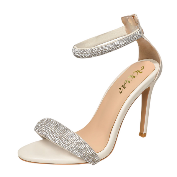 Glitter Rhinestone Strappy Sandals Stiletto High Heels with Ankle Strap