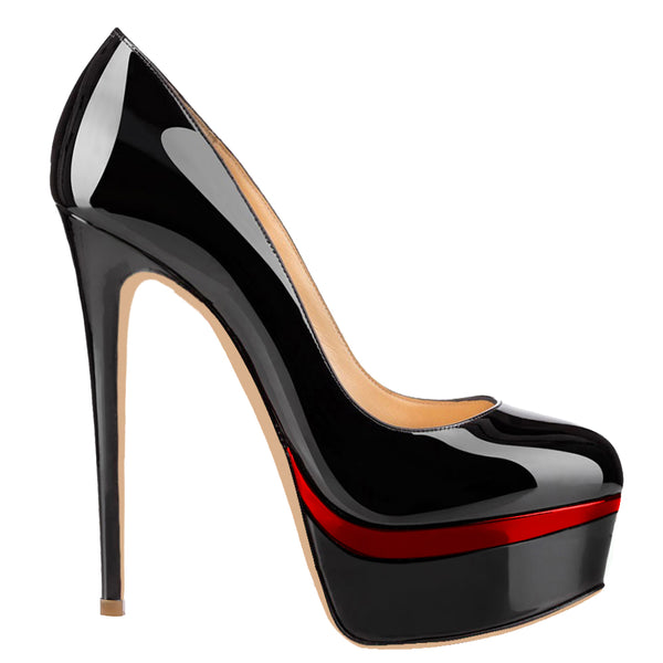 Women Sexy 14cm Black&Red Pumps Party High Heels with platform