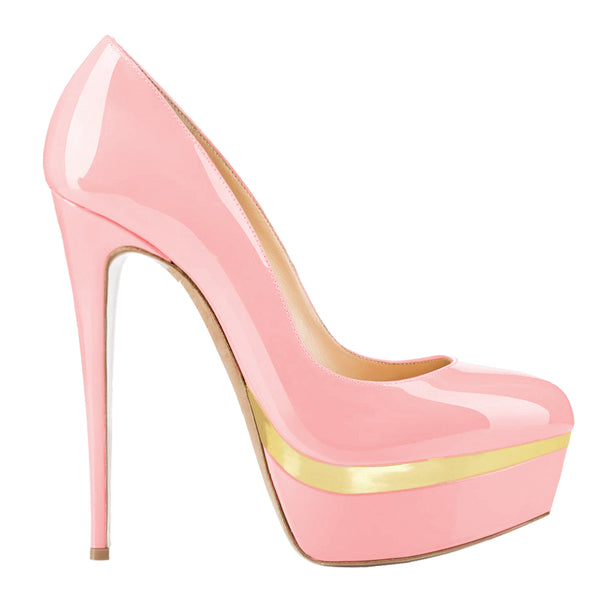 Women Pink Gold Patent Leather Pumps Sexy 14cm Party High Heels with platform