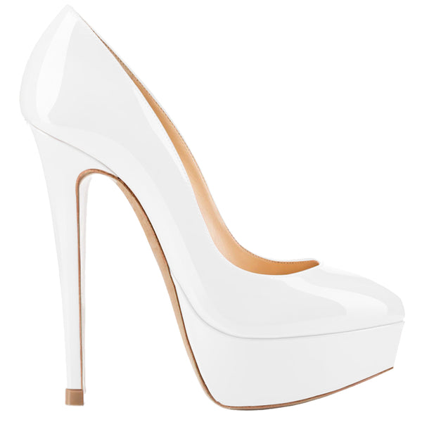 Women Sexy 14cm White Patent Pumps Party High Heels with platform