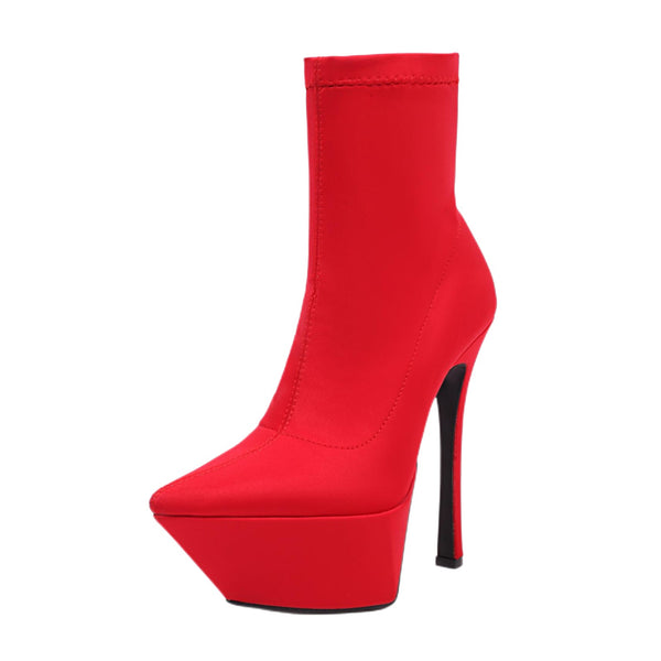 Pointy Platform Ankle Boots Stiletto High Heels Sock Short Booties for Women