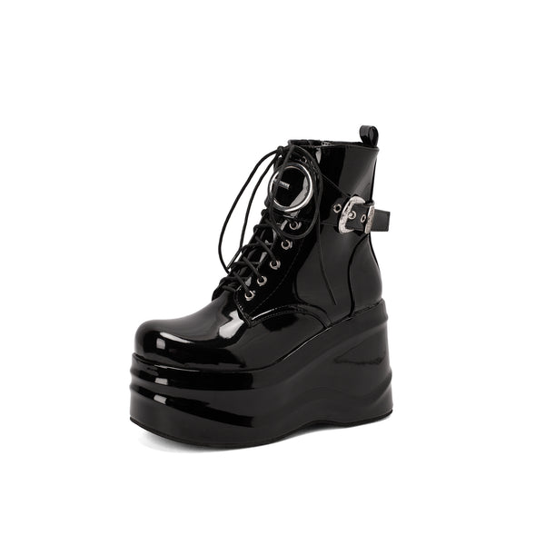 Gothic Platform Ankle Boots Wedge Heels with Lace-up