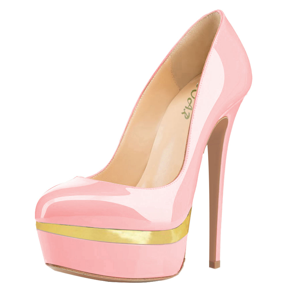 Women Pink Gold Patent Leather Pumps Sexy 14cm Party High Heels with platform