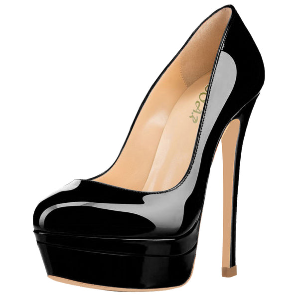 Women Sexy 14cm Black Patent Pumps Party High Heels with platform