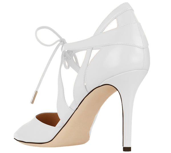 Lace-up 10cm White Pumps Cross Strap Dress Party High Heels for Woman