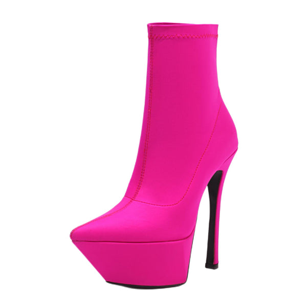 Pointy Platform Ankle Boots Stiletto High Heels Sock Short Booties for Women