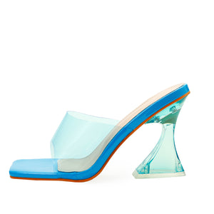 8.5cm Clear Heel Transparent PVC Mules Sqaure Open Toe Sandals for Women