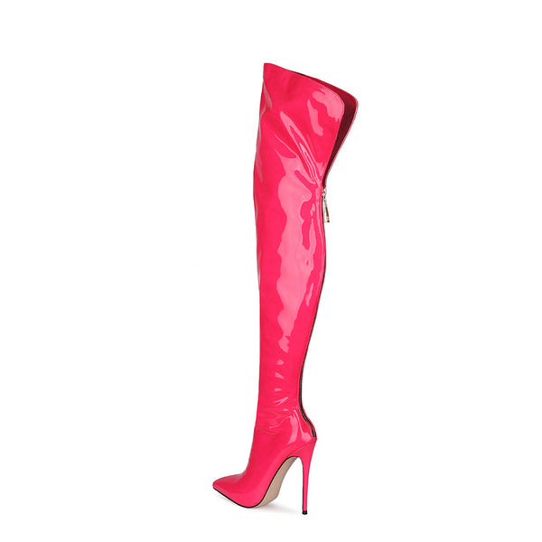 Glitter Patent Leather Pointed Toe Stiletto Overknees Boots