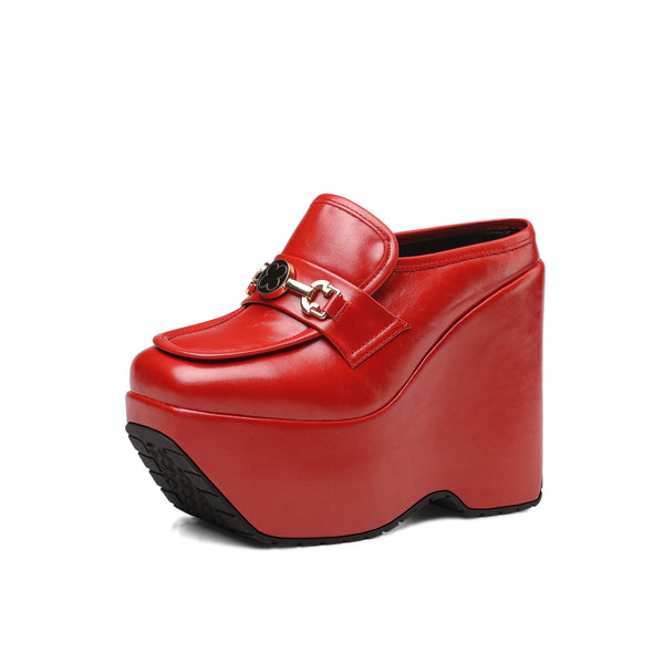 Closed Toe Mules Sqaure Toe Wedge Heels Platform Pumps Shoes for Women