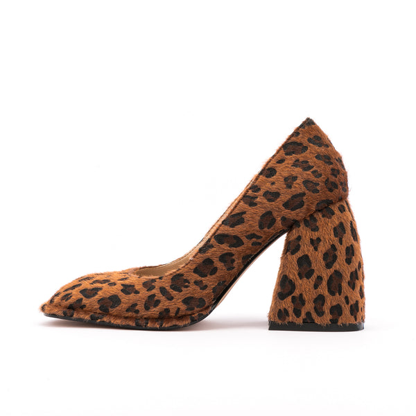 Sqaure Toe Animal-print Pumps Chunky Heels for Women