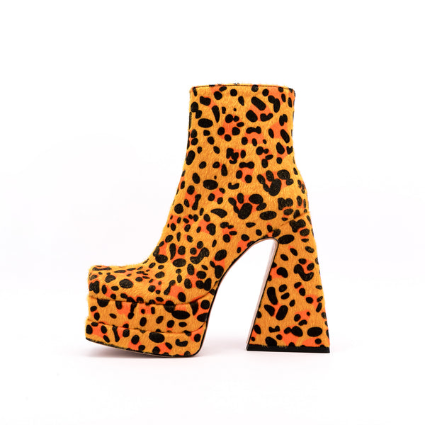 Platform Chunky Heels for Women Animal-print Ankle Boots