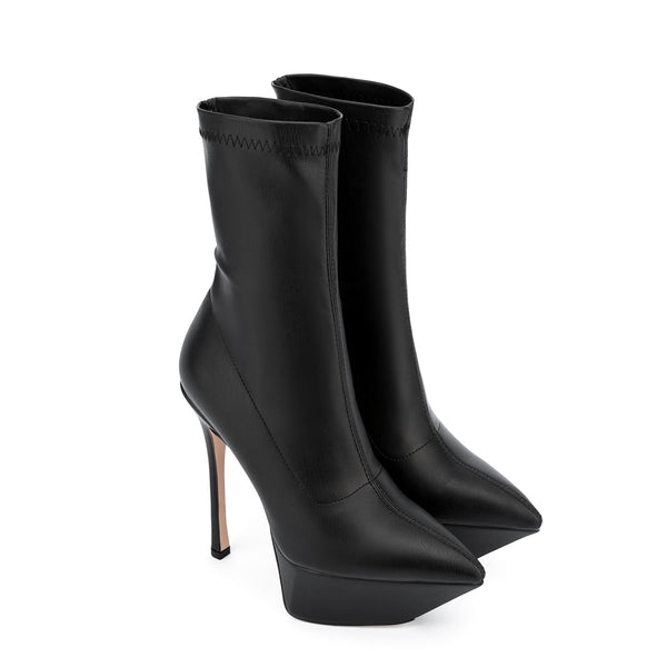 Platform Ankle Boots Pointed Toe Stiletto High Heels Elastic Short Booties for Women